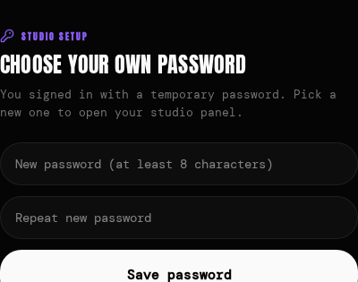 Screen for choosing your own password